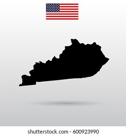 Map of the U.S. state of Kentucky. American flag.