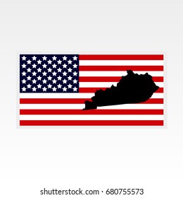 Map of the U.S. state of Kentucky. American flag