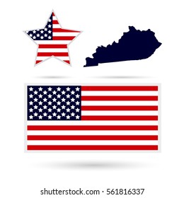Map of the U.S. state of Kentucky on a white background. American flag, star