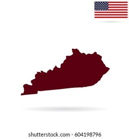 Map of the U.S. state of Kentucky on a white background. American flag.
