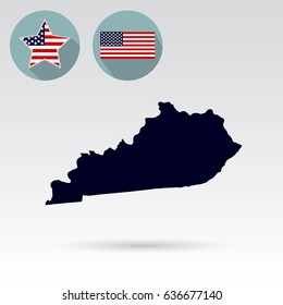 Map of the U.S. state of Kentucky on a white background. American flag, star