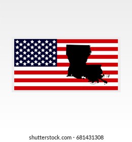Map of the U.S. state of Louisiana. American flag