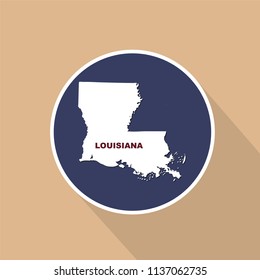 Map of the U.S. state of Louisiana on a blue background. State name