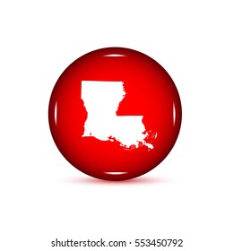 Map of the U.S. state of Louisiana. Red button on a white background.