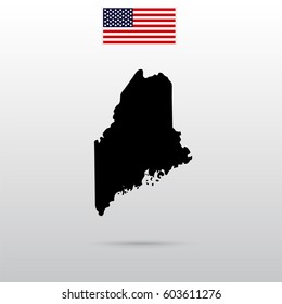 Map of the U.S. state of Maine. American flag
