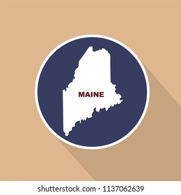 Map of the U.S. state of Maine on a blue background. State name