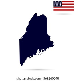 Map of the U.S. state  Maine on a white background. American flag