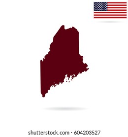Map of the U.S. state of Maine on a white background. American flag.