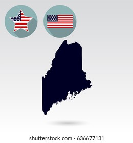 Map of the U.S. state of Maine on a white background. American flag, star.