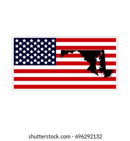 Map of the U.S. state of Maryland. American flag