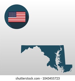 Map of the U.S. state of Maryland on a white background. American flag