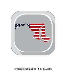 Map of the U.S. state Maryland on a white background. American flag.