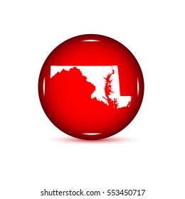 Map of the U.S. state of Maryland. Red button on a white background.