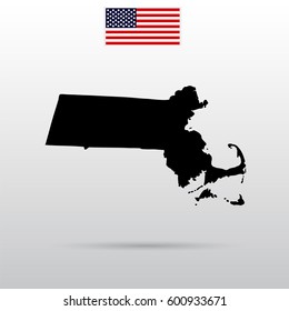 Map of the U.S. state of Massachusetts. American flag.