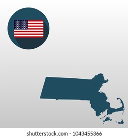 Map of the U.S. state of Massachusetts on a white background. American flag