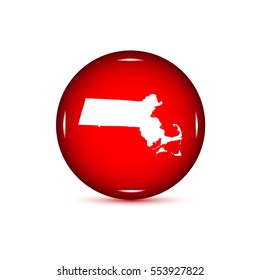 Map of the U.S. state of Massachusetts. Red button on a white background.
