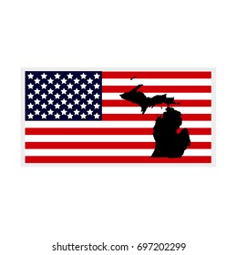 Map of the U.S. state of Michigan. American flag