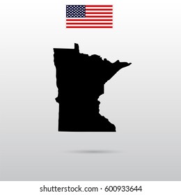 Map of the U.S. state of Minnesota. American flag.