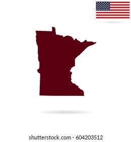 Map of the U.S. state of Minnesota on a white background. American flag.
