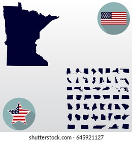 Map of the U.S. state of Minnesota on a white background. American flag, star