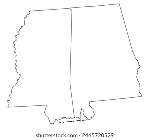 Mapa del estado estadounidense de Misisipi (Alabama)