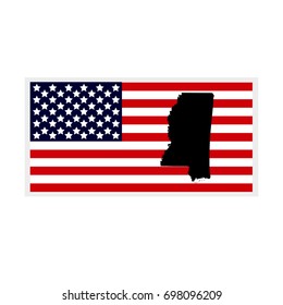 Map of the U.S. state of Mississippi. American flag