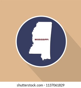 Map of the U.S. state of Mississippi on a blue background. State name