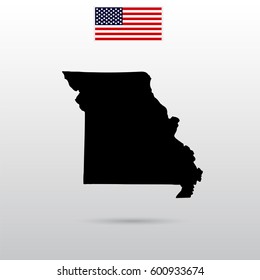 Map of the U.S. state of Missouri. American flag.