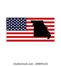 Map of the U.S. state of Missouri. American flag