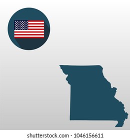 Map of the U.S. state of Missouri on a white background. American flag