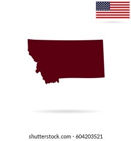 Map of the U.S. state of Montana on a white background. American flag.
