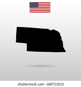 Map of the U.S. state of Nebraska. American flag.