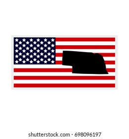 Map of the U.S. state of Nebraska. American flag
