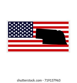 Map of the U.S. state of Nebraska. American flag