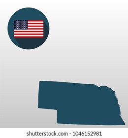 Map of the U.S. state of Nebraska on a white background. American flag