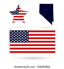 Map of the U.S. state of Nevada on a white background. American flag, star.