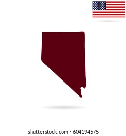 Map of the U.S. state of Nevada on a white background. American flag.
