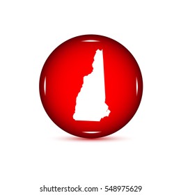 Map of the U.S. state of New Hampshire. Red button on a white background.