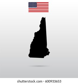 Map of the U.S. state of New Hampshire. American flag.