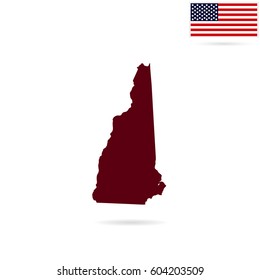 Map of the U.S. state of New Hampshire on a white background. American flag.
