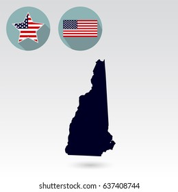 Map of the U.S. state of New Hampshire on a white background. American flag, star.