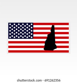 Map of the U.S. state of New Hampshire. American flag