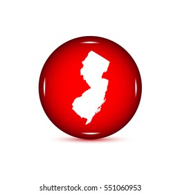 Map of the U.S. state of New Jersey. Red button on a white background.