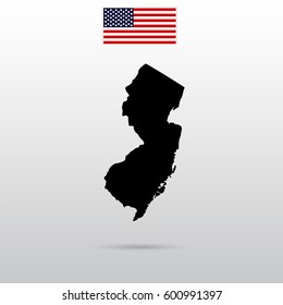 Map of the U.S. state of New Jersey. American flag.