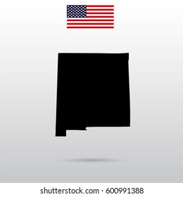 Map of the U.S. state of New Mexico. American flag.