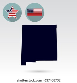 Map Of The U.S. State Of New Mexico On A White Background. American Flag, Star