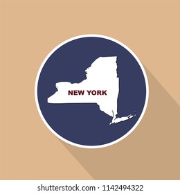 Map of the U.S. state of New York on a blue background. State name