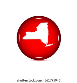 Map of the U.S. state of New York. Red button.