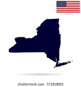 Map of the U.S. state  New York on a white background. American flag