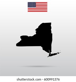 Map of the U.S. state of New York. American flag.